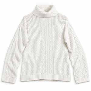 Womens M White Cable Knit Turtleneck Sweater Long Sleeve Cozy Pullover